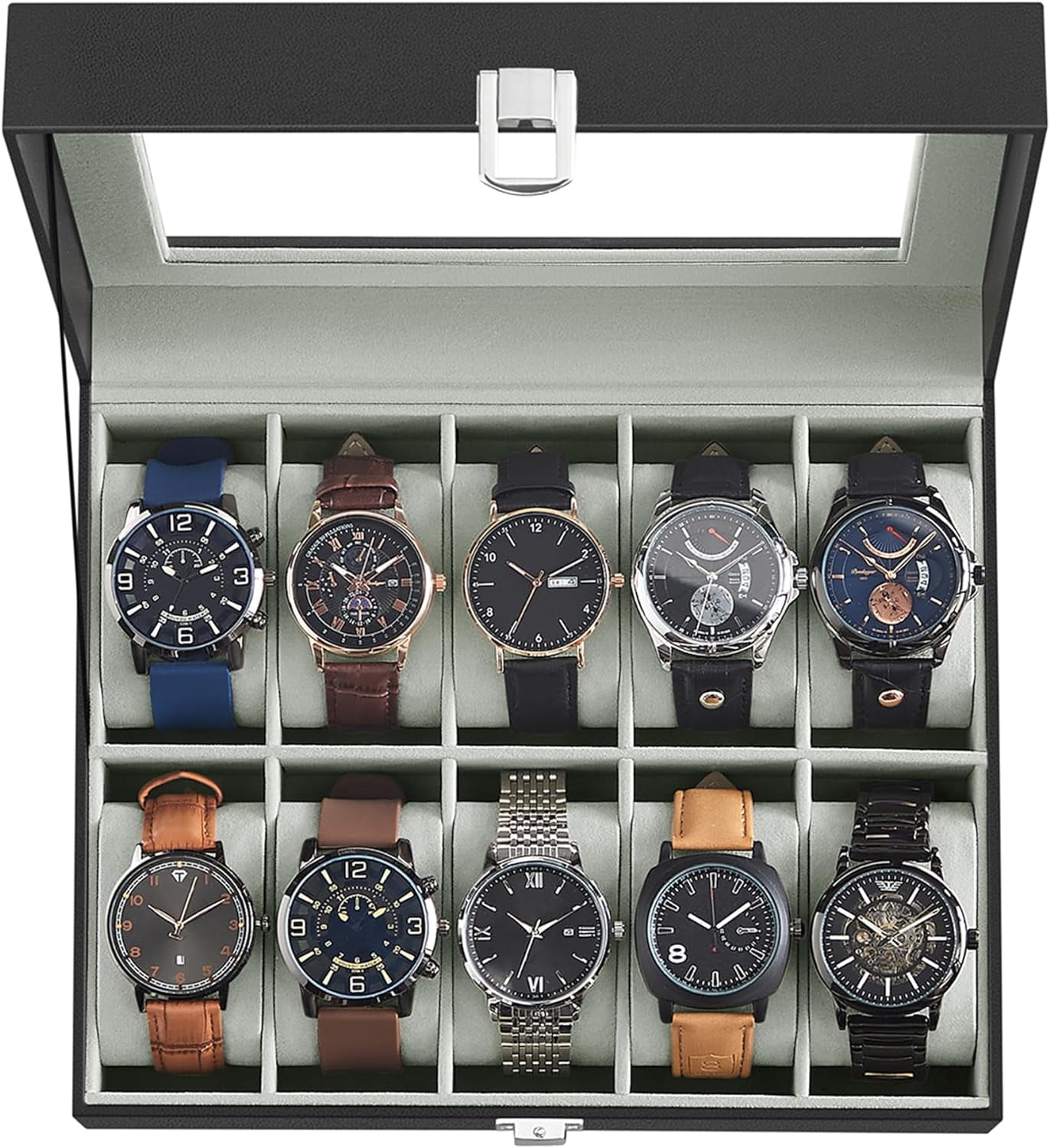 SONGMICS 10 Slot Watch Box Display Storage Case Watch Holder for