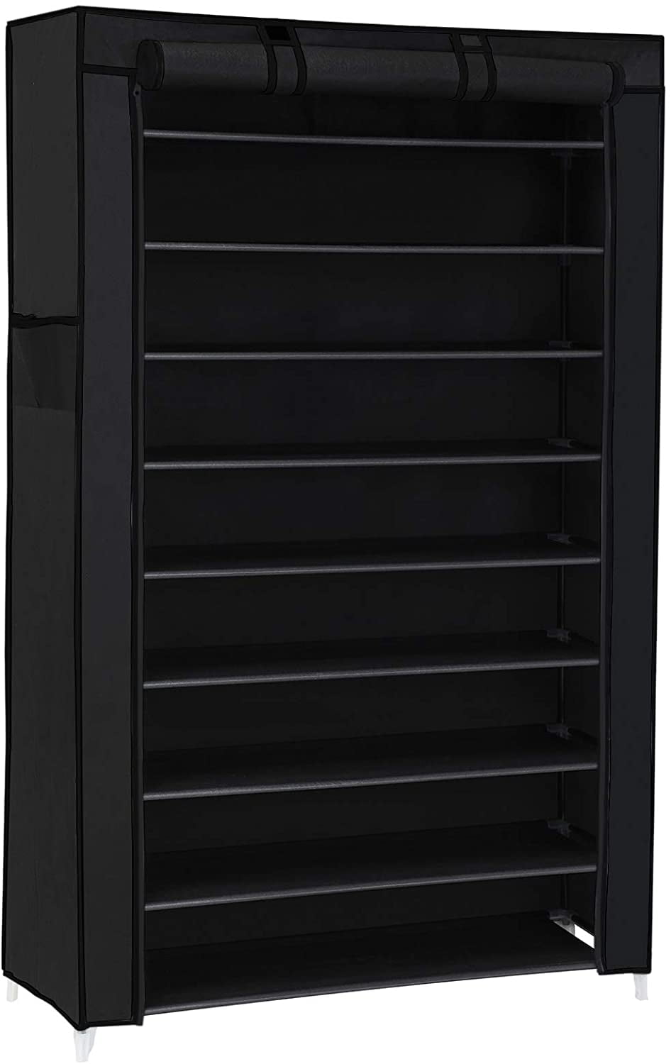 Black 9-Tier Metal and Fabric Shoe Rack with Cover