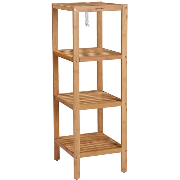 SONGMICS 100% Bamboo Bathroom Shelf 4-Tier Storage Rack Shelving