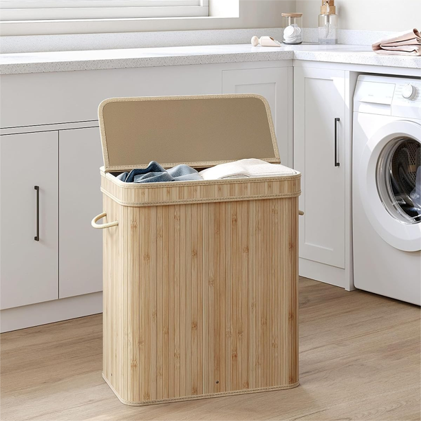 SONGMICS 100L Bamboo Laundry Hamper with Lid Laundry Basket with ...