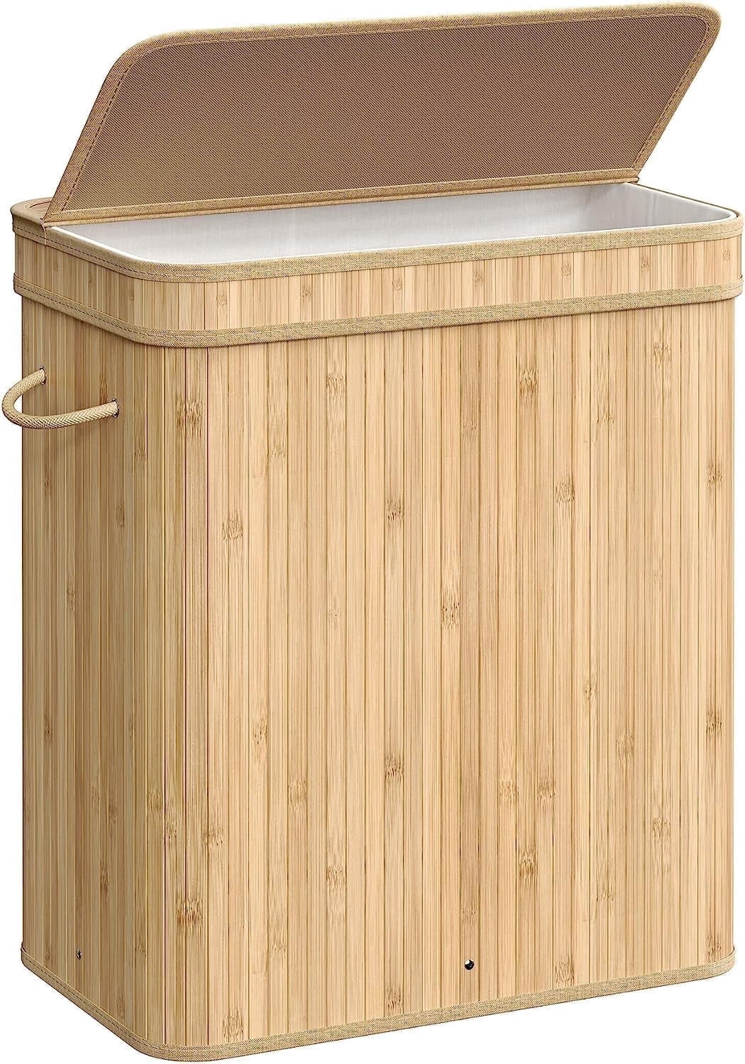 100L Laundry Hamper with Lid Bamboo Laundry Basket with Liner Bag Foldable Storage Hamper with Handles Natural