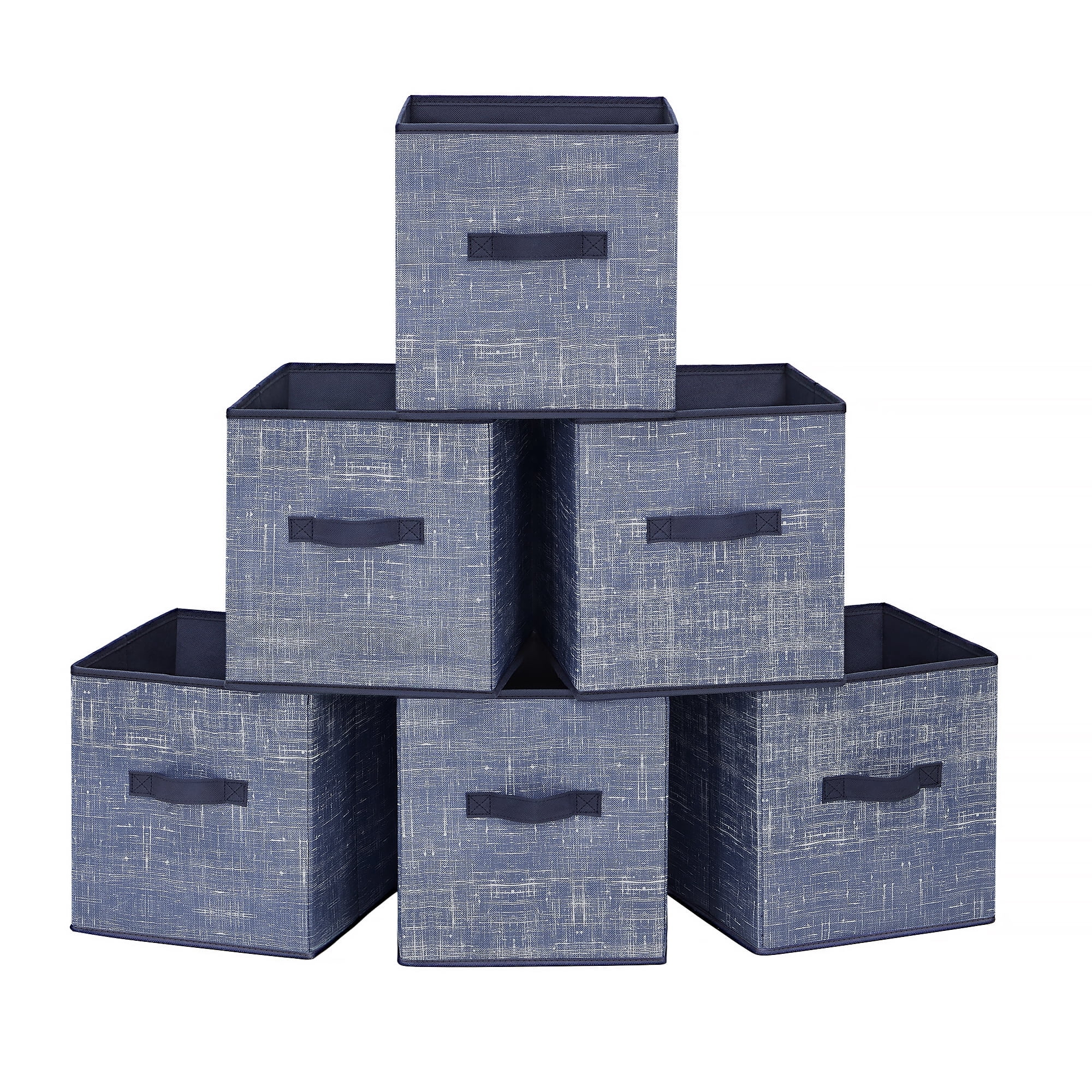 11" Cube Storage Bin 6 Foldable Fabric Cube Organizer Bin with Double Handles Storage Box for Living Room Bedroom Office Navy Blue