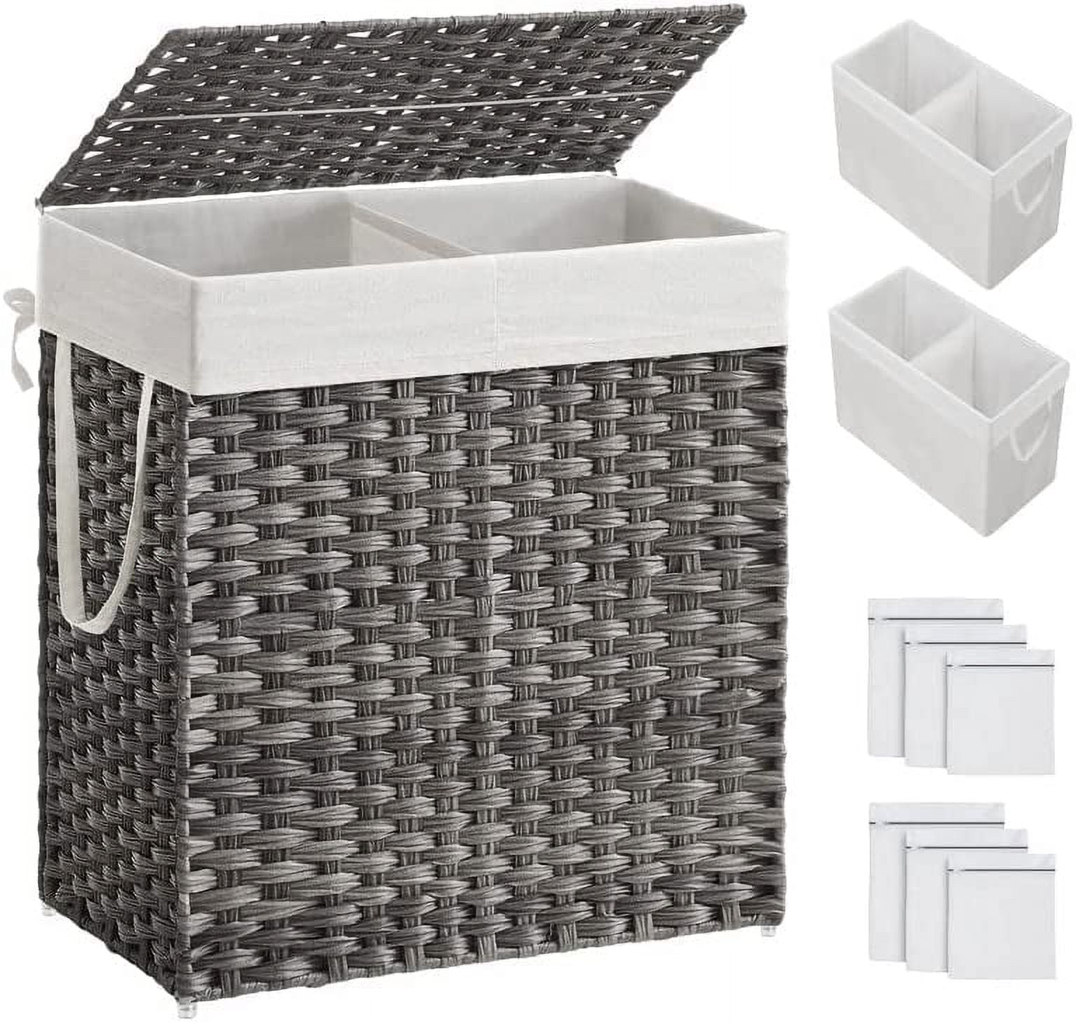 Gray Wicker 110L Laundry Hamper with Lid and Liners