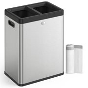 13.2 Gallon Open Top Trash Can, Dual Compartment Garbage Can, Stainless Steel, Silver