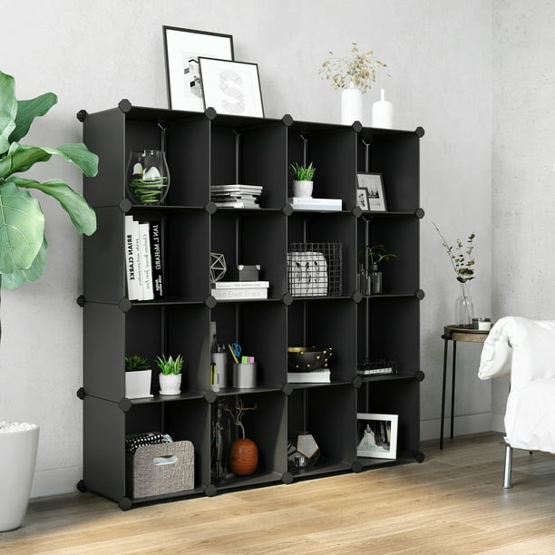 SONGMICS DIY 16 Cube Storage Organizer Shelf Cabinet Bookshelf Bookcase Black