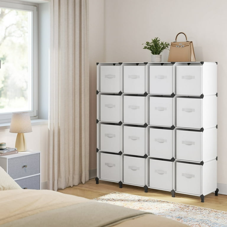 SONGMICS 16 Cube Storage Organizer with Storage Boxes Collapsible Non-Woven Fabric Bins for Bedroom Living Room Cloud White SONGMICS 16 Cube Storage Organizer with Storage Boxes Collapsible Non-Woven Fabric Bins for Bedroom Living Room Cloud White