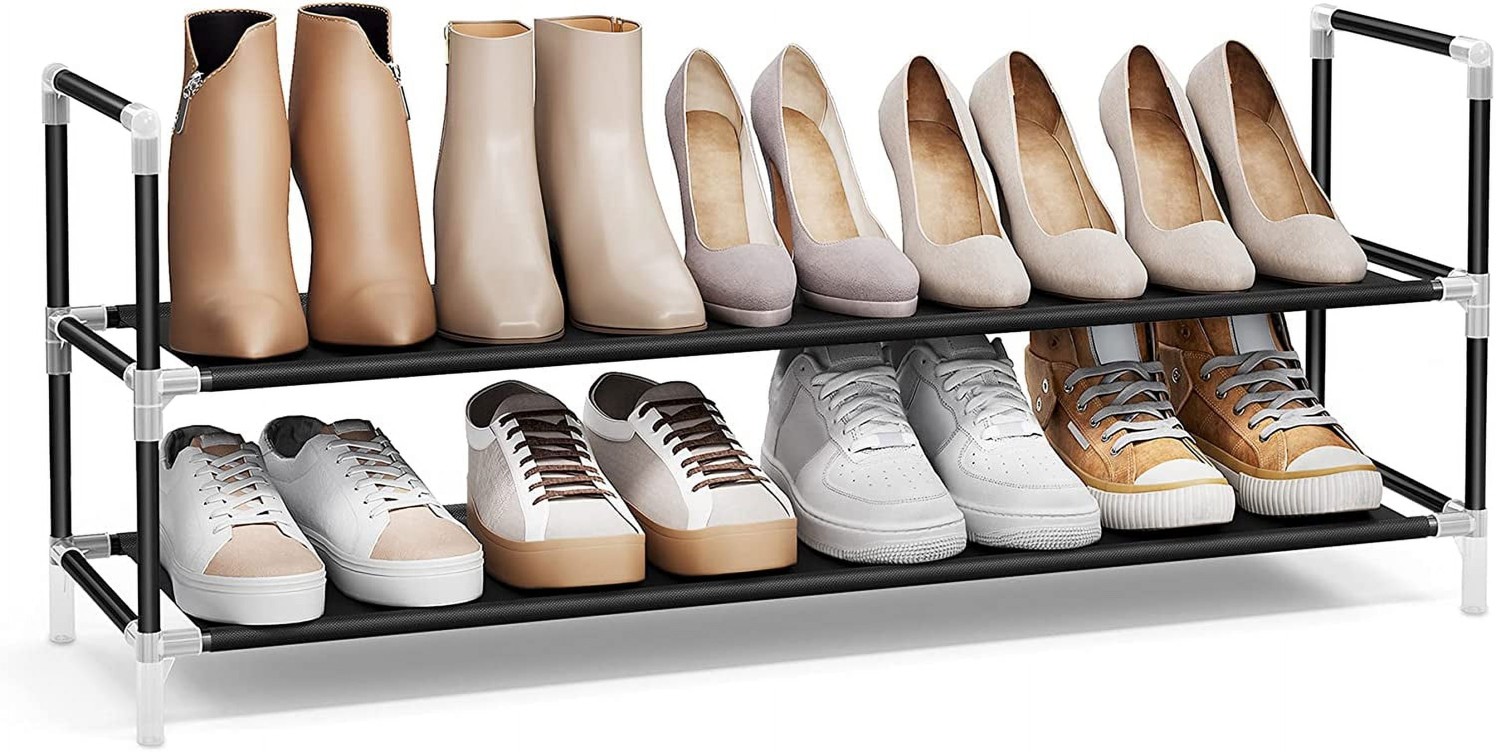 SONGMICS 2 Tier Stackable Metal Shoe Rack with Shelves Sneaker Storage Organizer for Closet Entryway Black Walmart
