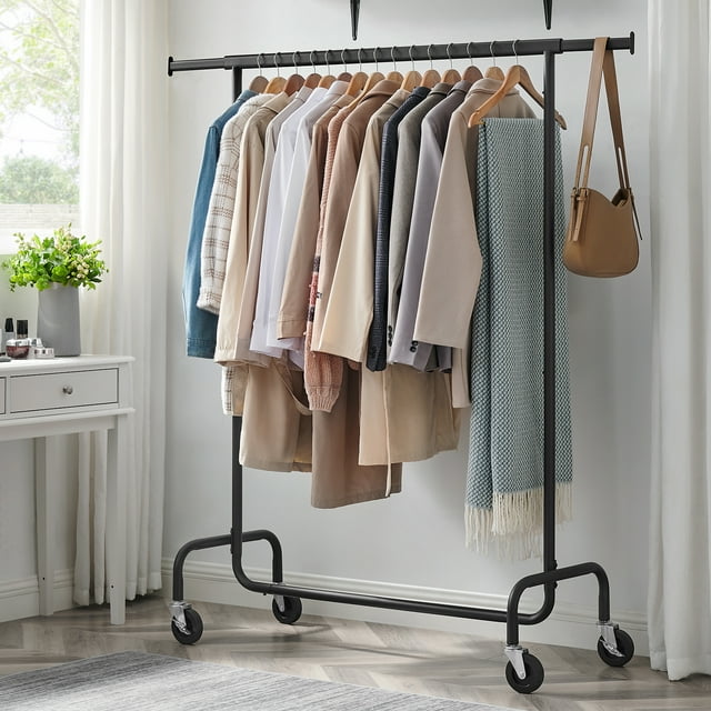 SONGMICS Heavy Duty Movable Clothes Rack, 286.6lb Capacity, Matte Black