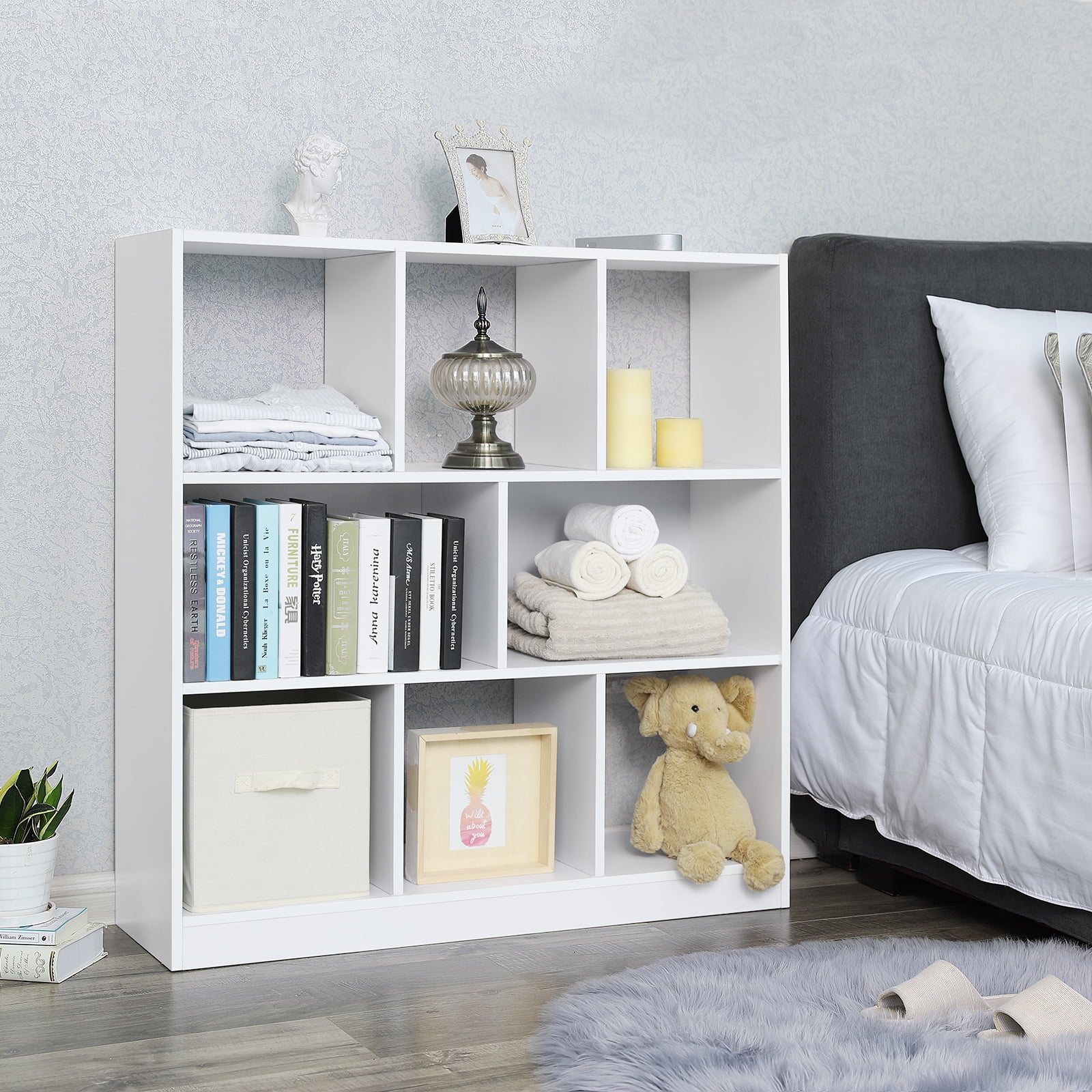 White Wood 8-Cube Storage Organizer Bookcase