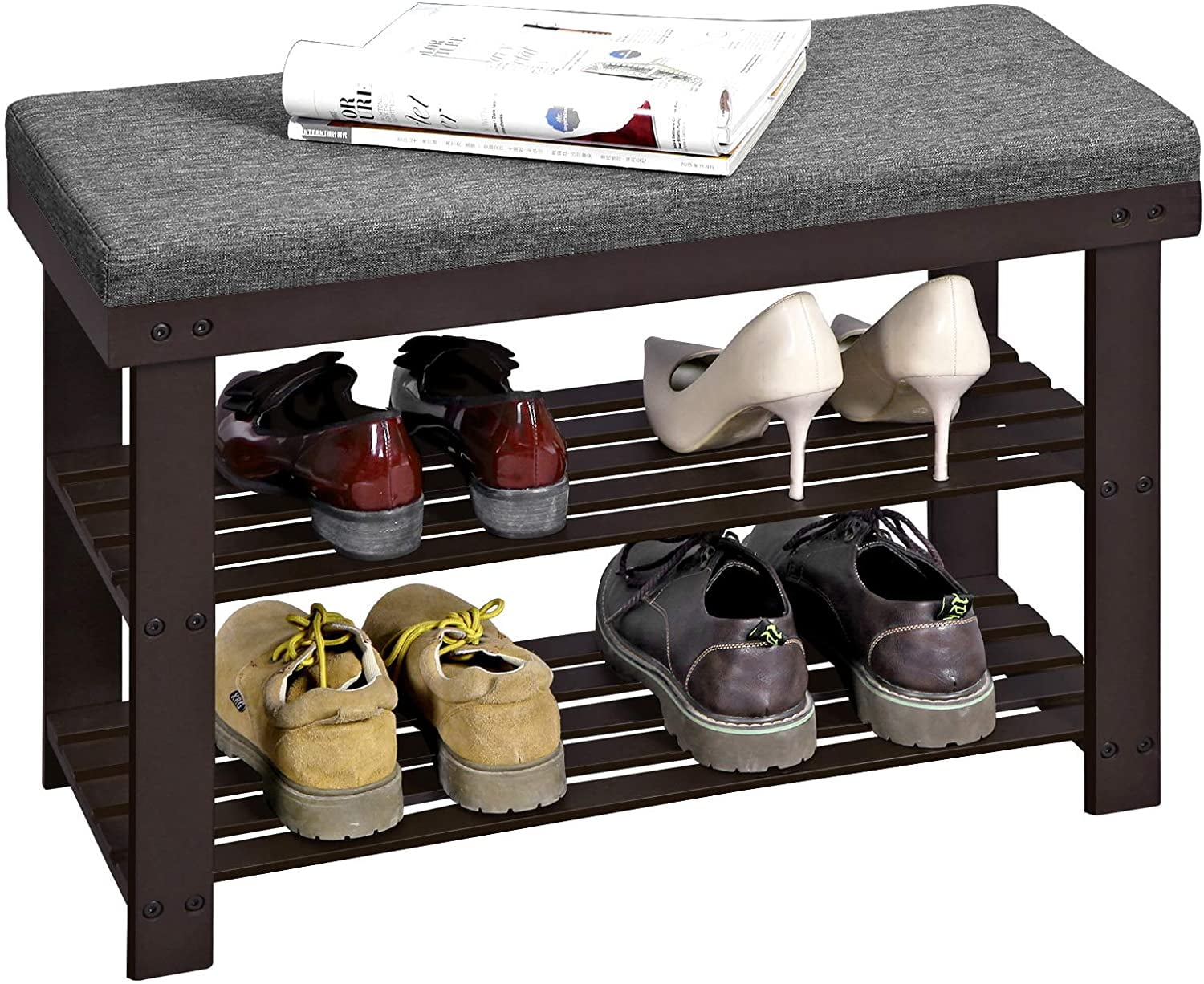 SONGMICS Shoe Rack Bench,Shoe Shelf, Space-Saving, 3-Tier Bamboo Shoe  Storage Organizer, Entryway Bench, Holds Up to 286 lb, for Entryway  Bathroom Bedroom, Khaki, Gray, Coffee Brown, Black, White, Brown