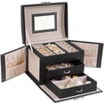 SONGMICS 3Tier Jewelry Box Travel Jewelry Case with Handle 2 Drawers