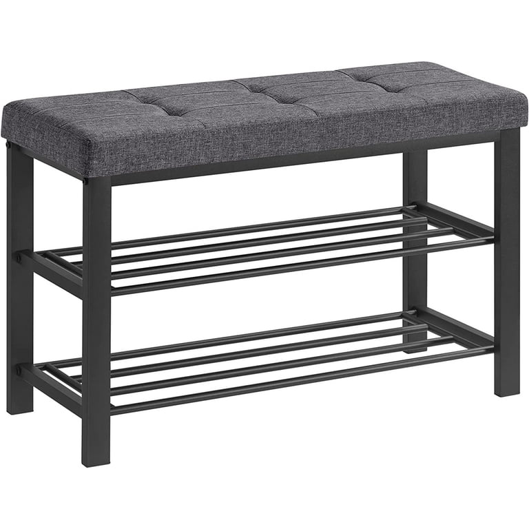 SONGMICS Shoe Bench, 3-Tier Shoe Rack for Entryway, Storage Organizer with  Foam Padded Seat, Linen, Metal Frame, for Living Room, Hallway, 12.2 x 23.6  x 19.3 Inches, Dark Gray and Black ULBS576B33