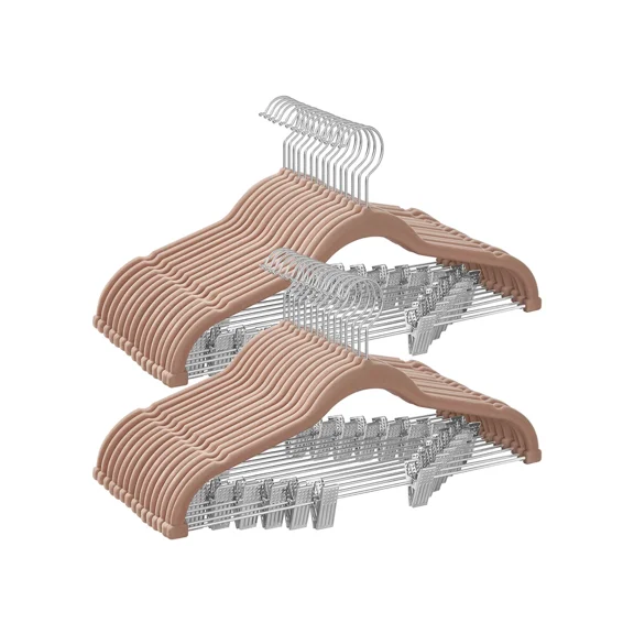 SONGMICS 30-Pack Pants Hangers, 16.7-Inch Long Velvet Trousers Hangers With Adjustable Clips, Heavy-Duty, Non-Slip, Space-Saving For Pants, Coats, Dresses, Tank Tops,Spring,Minimalist,Summer Tops