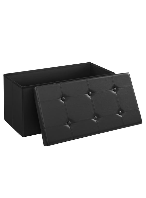 SONGMICS 30" Storage Ottoman Bench Folding Footrest Ottoman with Storage Black