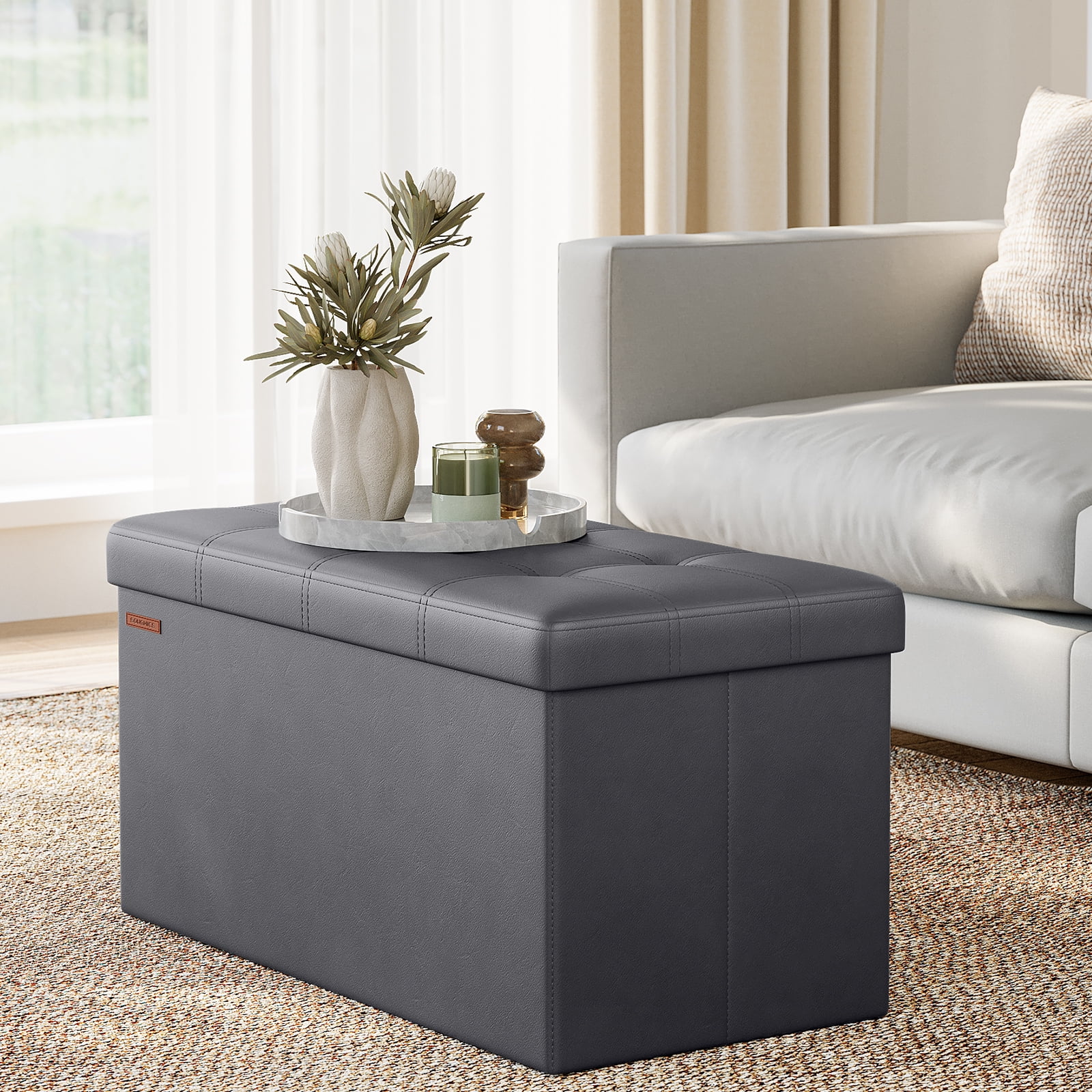 "SONGMICS Large Collapsible Storage Ottoman Bench, Foldable Seat, 30