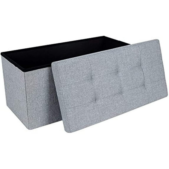 SONGMICS 30" Storage Ottoman Bench Hold up to 660lb Ottoman with Storage Light Gray