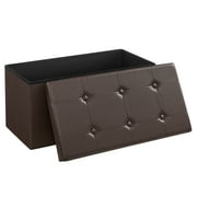 SONGMICS 30" Storage Ottoman Bench Leather Footstool Hold up to 660lb for Bedroom Brown