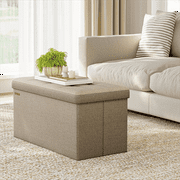 SONGMICS 30" Storage Ottoman Bench Ottoman with Storage Footstool Hold up to 660 lb for Bedroom Living Room Light Taupe
