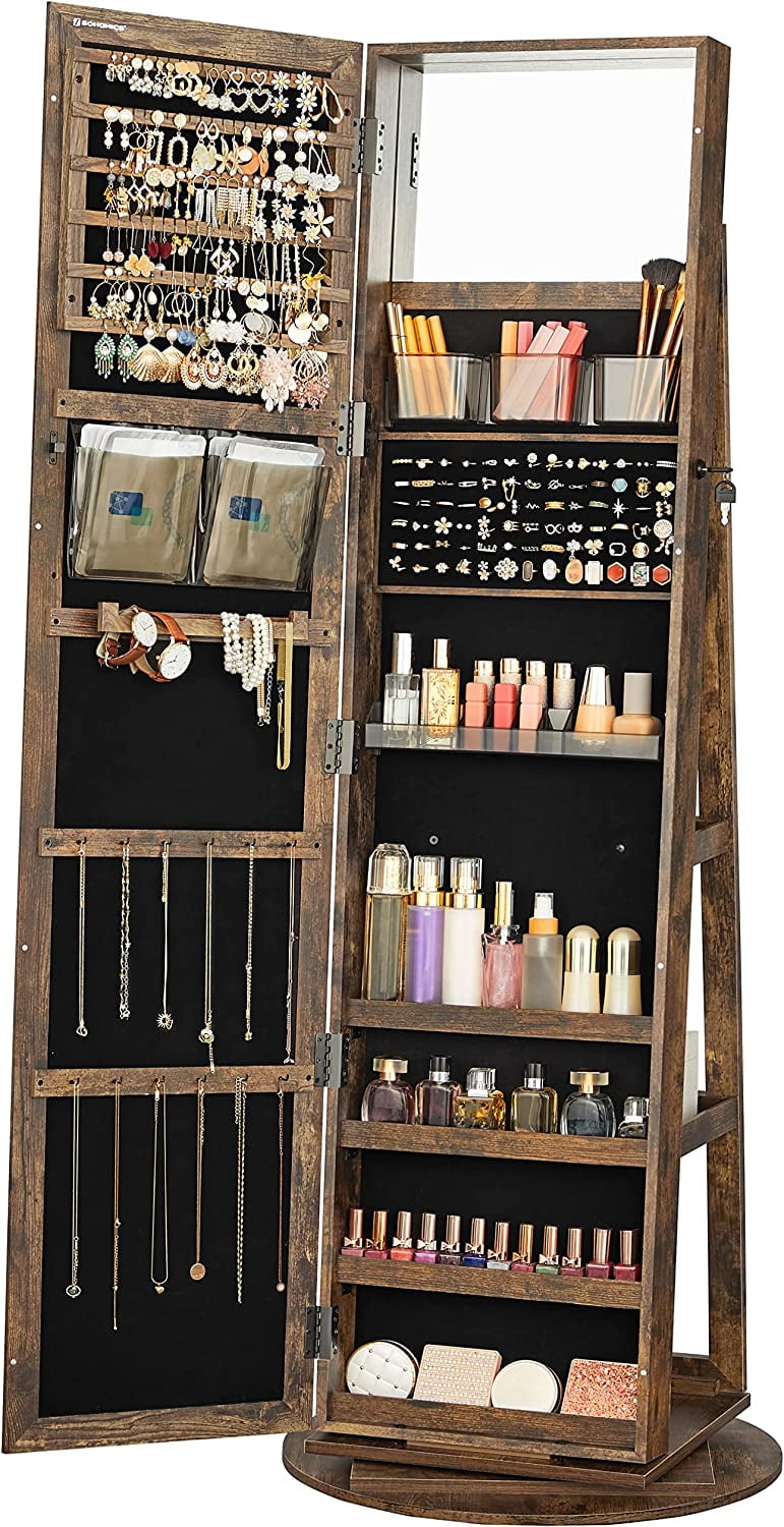 SONGMICS 360 Swivel Jewelry Cabinet Lockable Jewelry Armoire Box