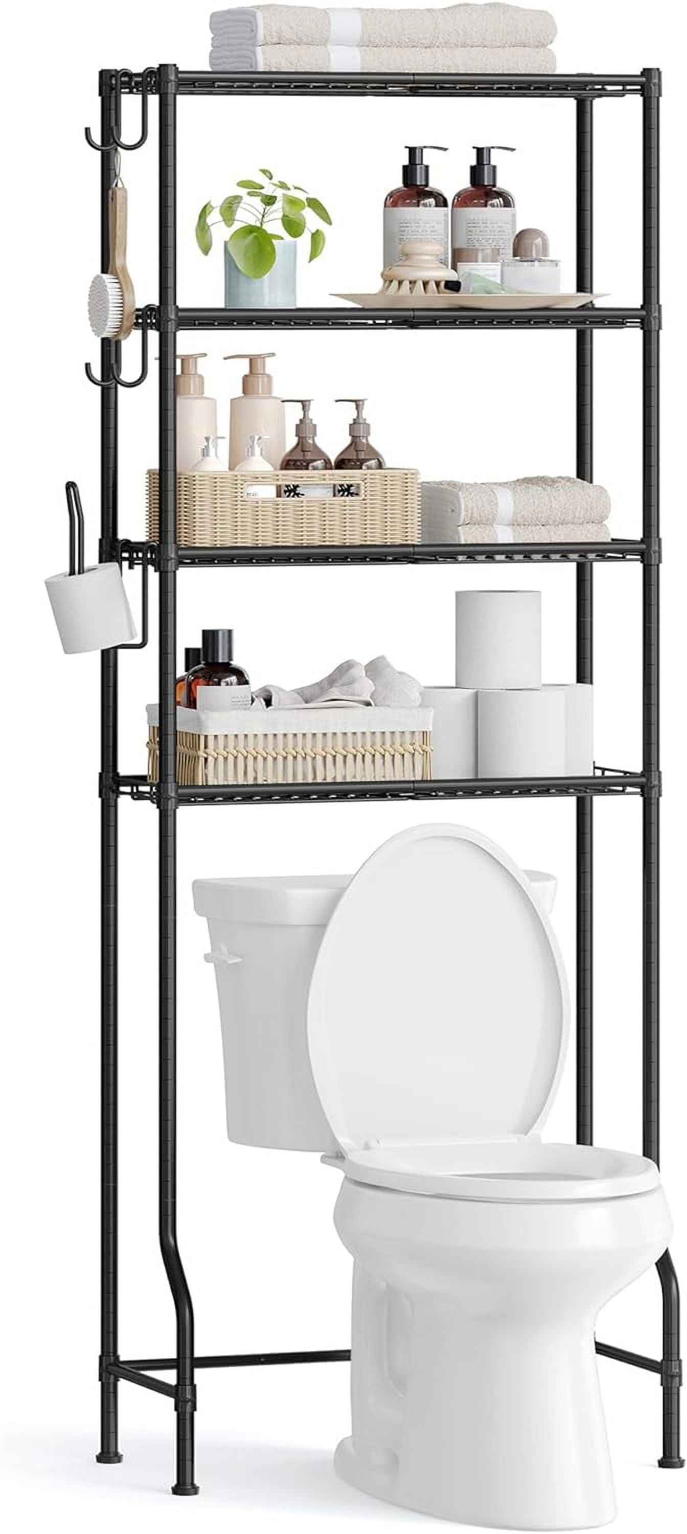 SONGMICS 4Tier Over Toilet Storage Rack Adjustable Shelves, Hooks