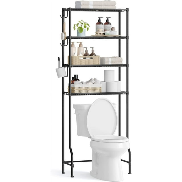 SONGMICS 4Tier Over Toilet Storage Rack Adjustable Shelves, Hooks