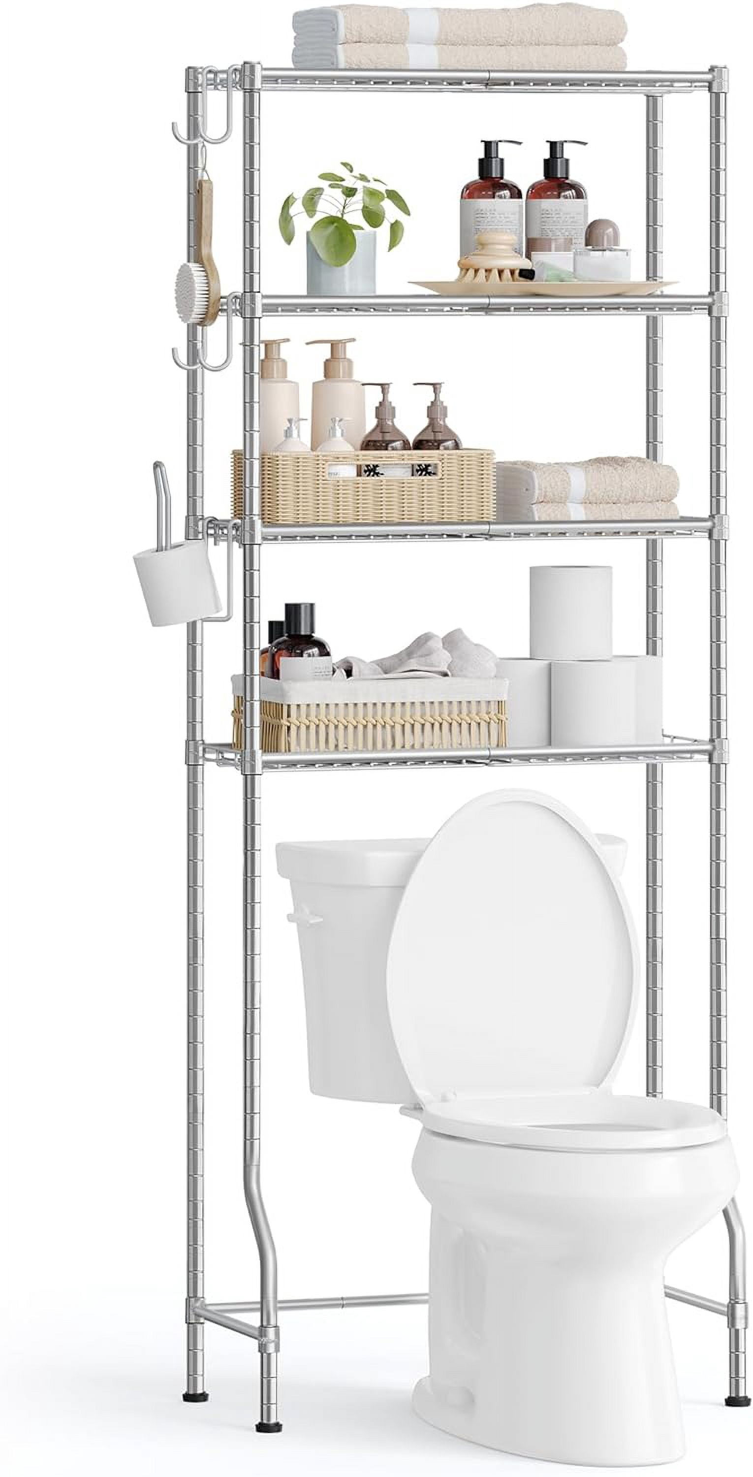 Over Toilet Storage Cabinet, 4-Tier Bathroom Shelf, Space Saver Organizer Metal Frame Adjustable Fits Standard Toilets Brown Black Over Toilet Storage Cabinet, 4-Tier Bathroom Shelf, Space Saver Organizer Metal Frame Adjustable Fits Standard Toilets Brown Black