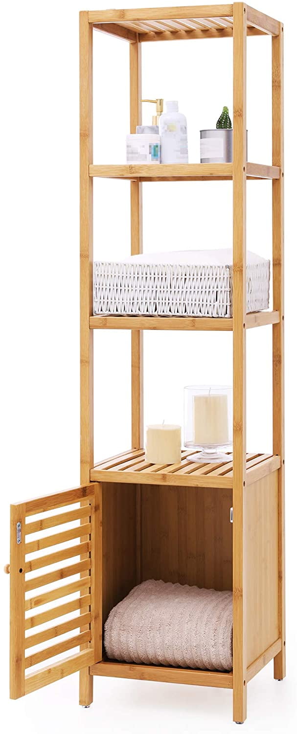 SONGMICS 100% Bamboo Bathroom Shelf 4-Tier Multifunctional Storage Rack Shelving