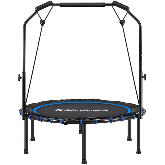 SONGMICS 40 Inches Mini Fitness Trampoline, Fitness Rebounder with Adjustable Handrail, Foldable Trampoline for At-Home Workout, Max. Load 264.6 lb