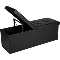 SONGMICS 43" Folding Storage Ottoman Bench Ottoman with Storage Leather Footrest Footstool Black