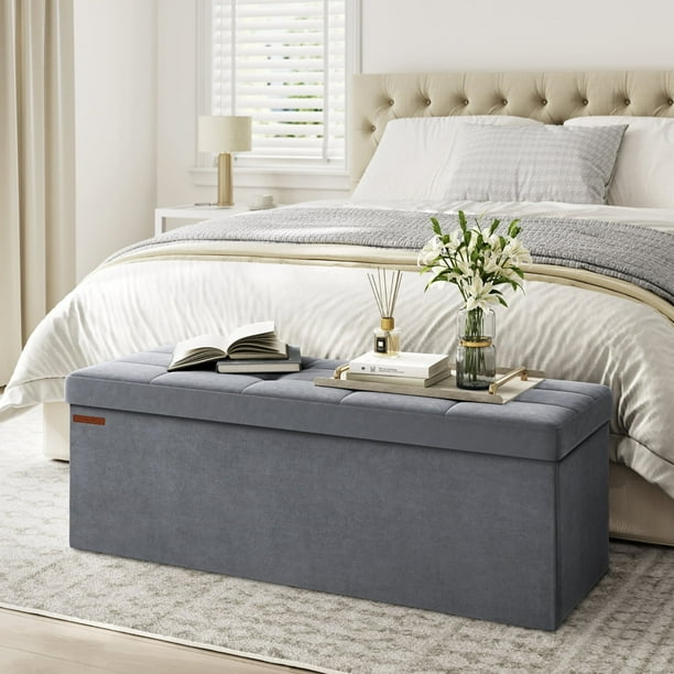 SONGMICS 43 Storage Ottoman Bench Folding Ottoman Storage Study Hold up to 660 lb Blanket Storage for Living Room Entryway Bedroom Slate Gray Walmart Business Supplies