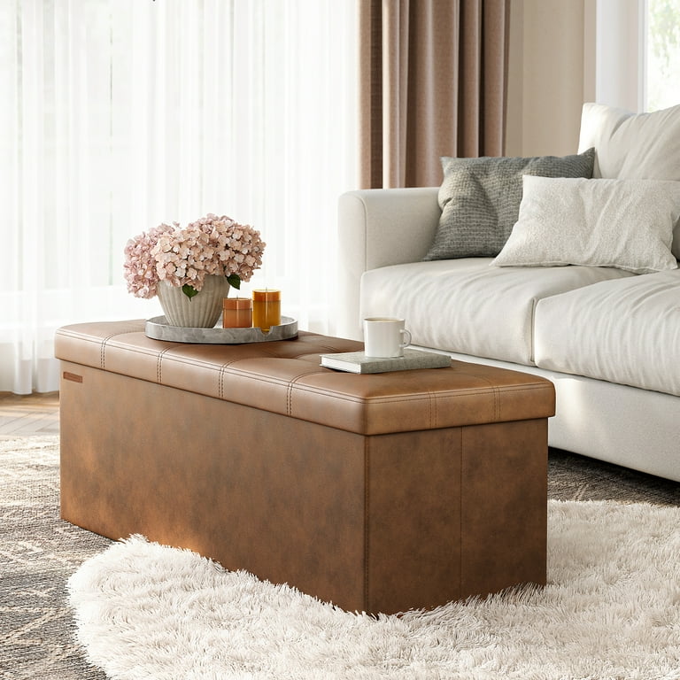 SONGMICS 43 Storage Ottoman Bench Folding Ottoman with Storage Hold up to 660lb for Living Room Bedroom Coffee Brown