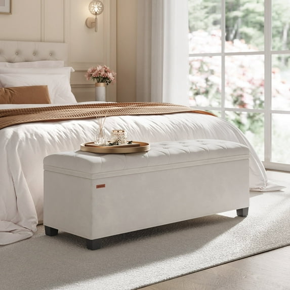 SONGMICS 43" Storage Ottoman Bench Foot Rest with Legs End of Bed Bench Storage Chest Load up to 660 lb for Living Room Bedroom Cream White