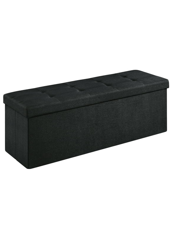 SONGMICS 43" Storage Ottoman Bench Hold up to 660lb Ottoman with Storage Footstool Bedroom Bench with Storage Black