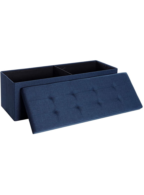 SONGMICS 43" Storage Ottoman Bench Hold up to 660lb Ottoman with Storage Navy Blue