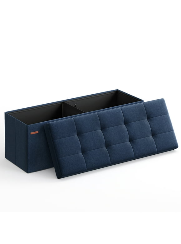 SONGMICS 43" Storage Ottoman Bench Hold up to 660lb Ottoman with Storage Navy Blue