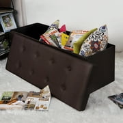 SONGMICS 43" Storage Ottoman Bench Leather Footstool Hold up to 660lb for Bedroom Brown