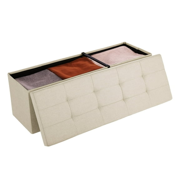 SONGMICS 43" Storage Ottoman Bench Ottoman with Storage Footstool Hold up to 660 lb for Bedroom Living Room Beige
