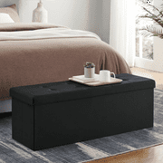 SONGMICS 43" Storage Ottoman Bench Ottoman with Storage Footstool Hold up to 660 lb for Bedroom Living Room Black