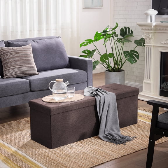 SONGMICS 43" Storage Ottoman Bench Ottoman with Storage Footstool Hold up to 660 lb for Bedroom Living Room Brown