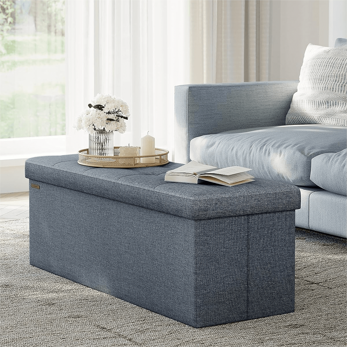 Denim storage ottoman discount