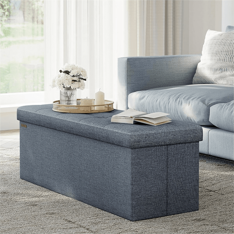 Songmics folding storage ottoman bench foot rest stool storage chest with wooden divider discount