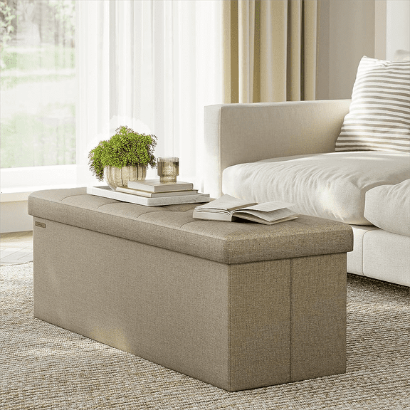 SONGMICS 43" Storage Ottoman Bench Ottoman with Storage Footstool Hold up to 660 lb for Bedroom Living Room Light Taupe