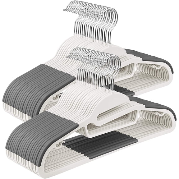 SONGMICS 50 Pack Coat Hangers, 16.3 Inches Long, White and Gray