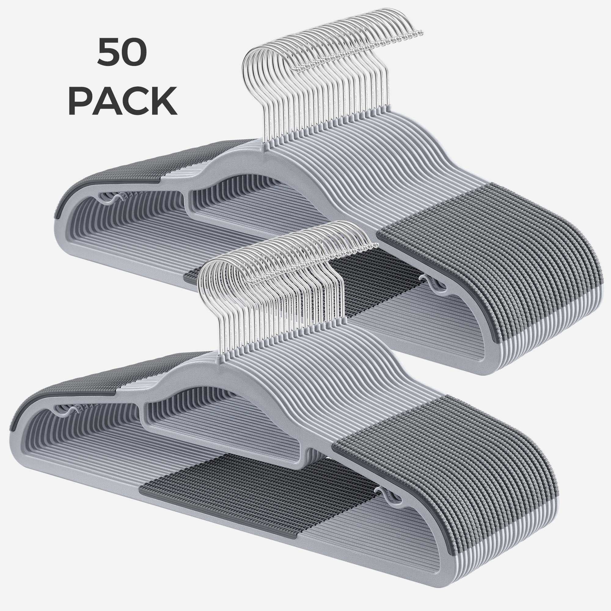 SONGMICS 50 Pack Coat Hangers, Heavy-Duty Plastic Hangers with Non-Slip Design, Space-S