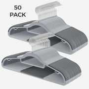 SONGMICS 50 Pack Coat Hangers Non-Slip Clothes Hangers Space-Saving Plastic Hangers 360°Swivel Silver Hook Light and Dark Gray