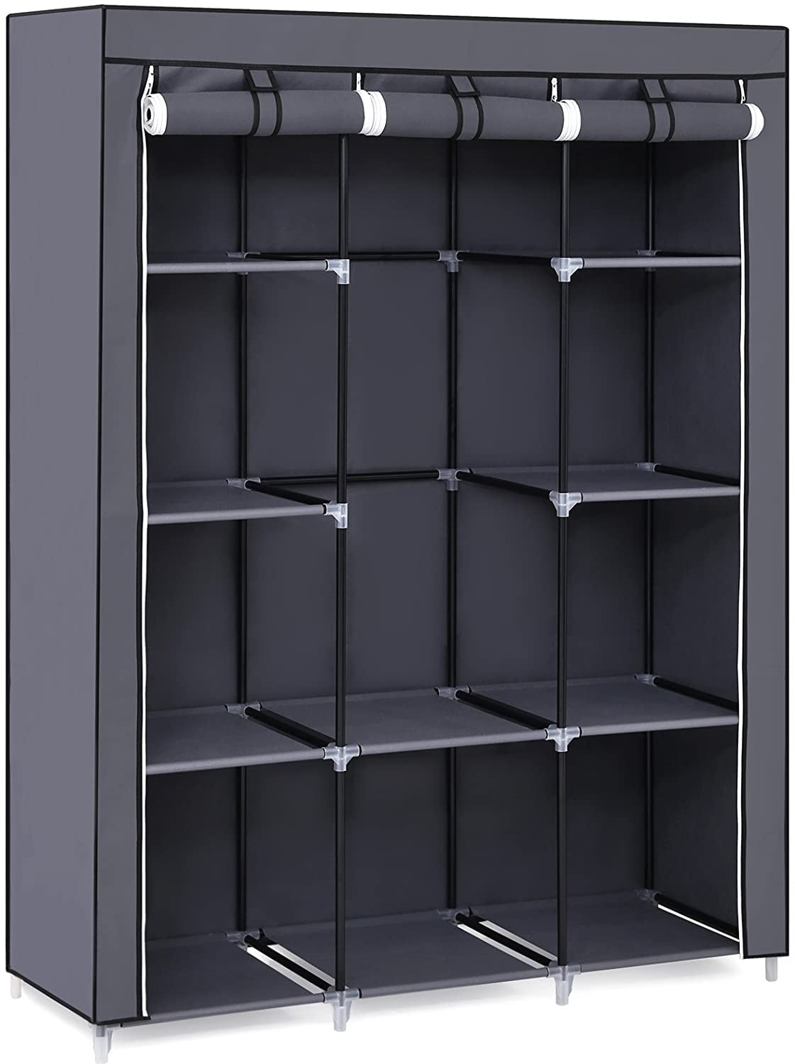 Gray Portable Closet System with Metal Frame and Fabric Cover