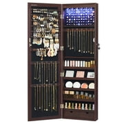 SONGMICS 6 LEDs Mirror Jewelry Cabinet 47.2-Inch Tall Lockable Wall/Door Mounted Jewelry Armoire Makeup Perfume Holder Organizer with Mirror Makeup Perfume 2 Drawers Dark Brown