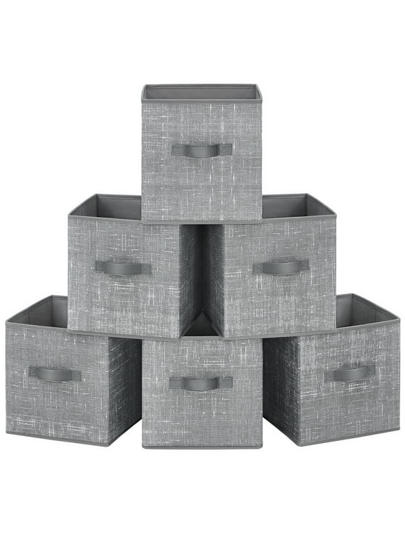 SONGMICS 6 Pack Storage Cubes 11-Inch Non-Woven Fabric Bins with Double Handles Closet Organizers for Shelves Gray