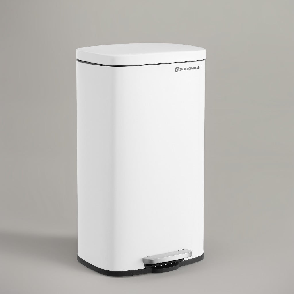 White Stainless Steel 8 Gallon Kitchen Step Trash Can