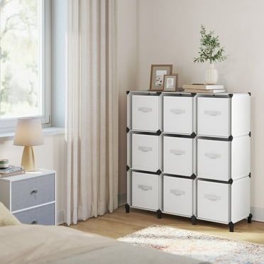 SONGMICS 9 Cube Storage Organizer White Cube Storage Bins Collapsible Bookshelf Bins for Bedroom Living Room Cloud White